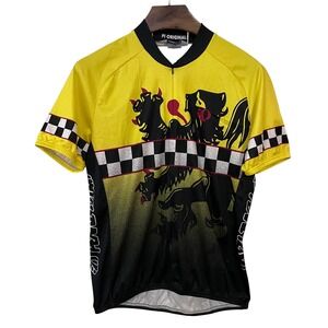 Pearl Izumi Mens XL Lion of Flanders Cycling Jersey Yellow Checkered Dragon NEW